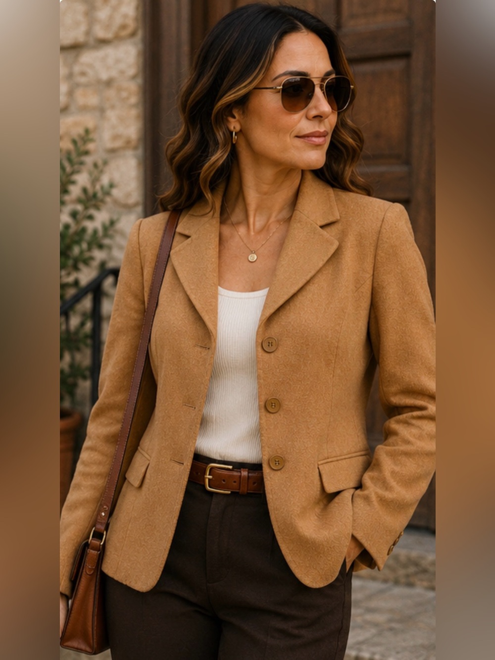 ATF Studio Camel Wool Blend Blazer Size 12 Tailored Old Money Equestrian Jacket